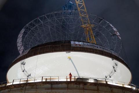 The steel dome is 14-metres tall, weighs 245-tonne