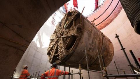 HS2’s Tunnel Boring Machine (TBM) ‘Anne’ being lifted to the surface at Green Park Way site in Greenford, West London. HS2’s Tunnel Boring Machine (TBM) ‘Anne’ being lifted to the surface at Green Park Way site in Greenford, West London.