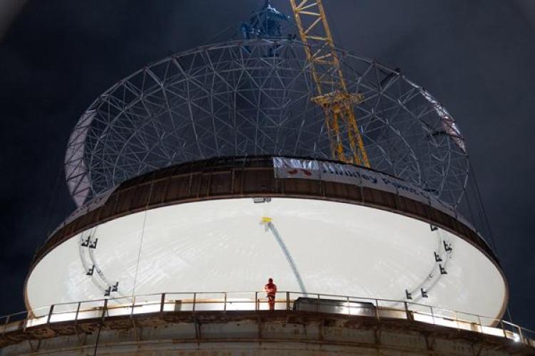 The steel dome is 14-metres tall, weighs 245-tonne