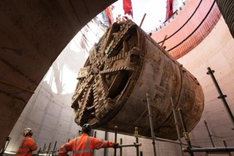 HS2’s Tunnel Boring Machine (TBM) ‘Anne’ being lifted to the surface at Green Park Way site in Greenford, West London.