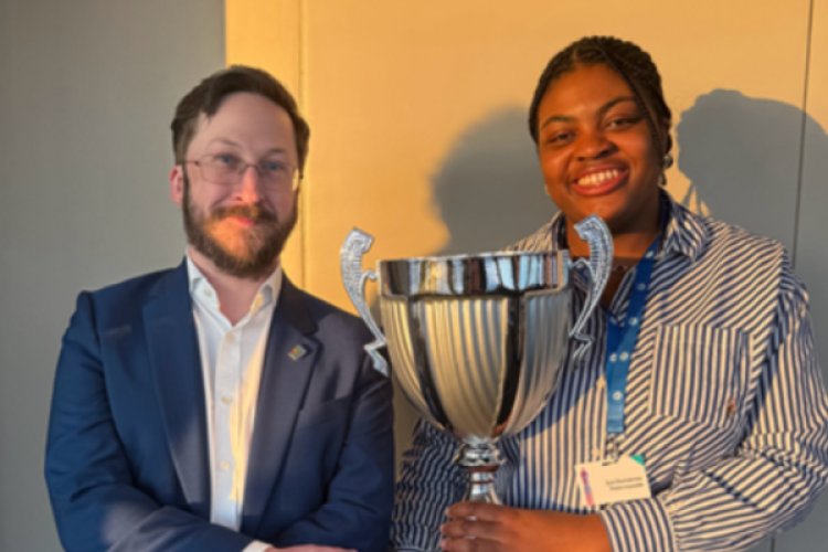 David Marshall (left), chief information security officer at Sellafield Ltd with the winner of the Cyber Leaders Challenge.