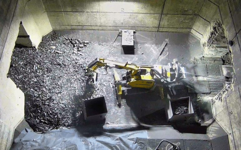 A remotely operated vehicle removing waste